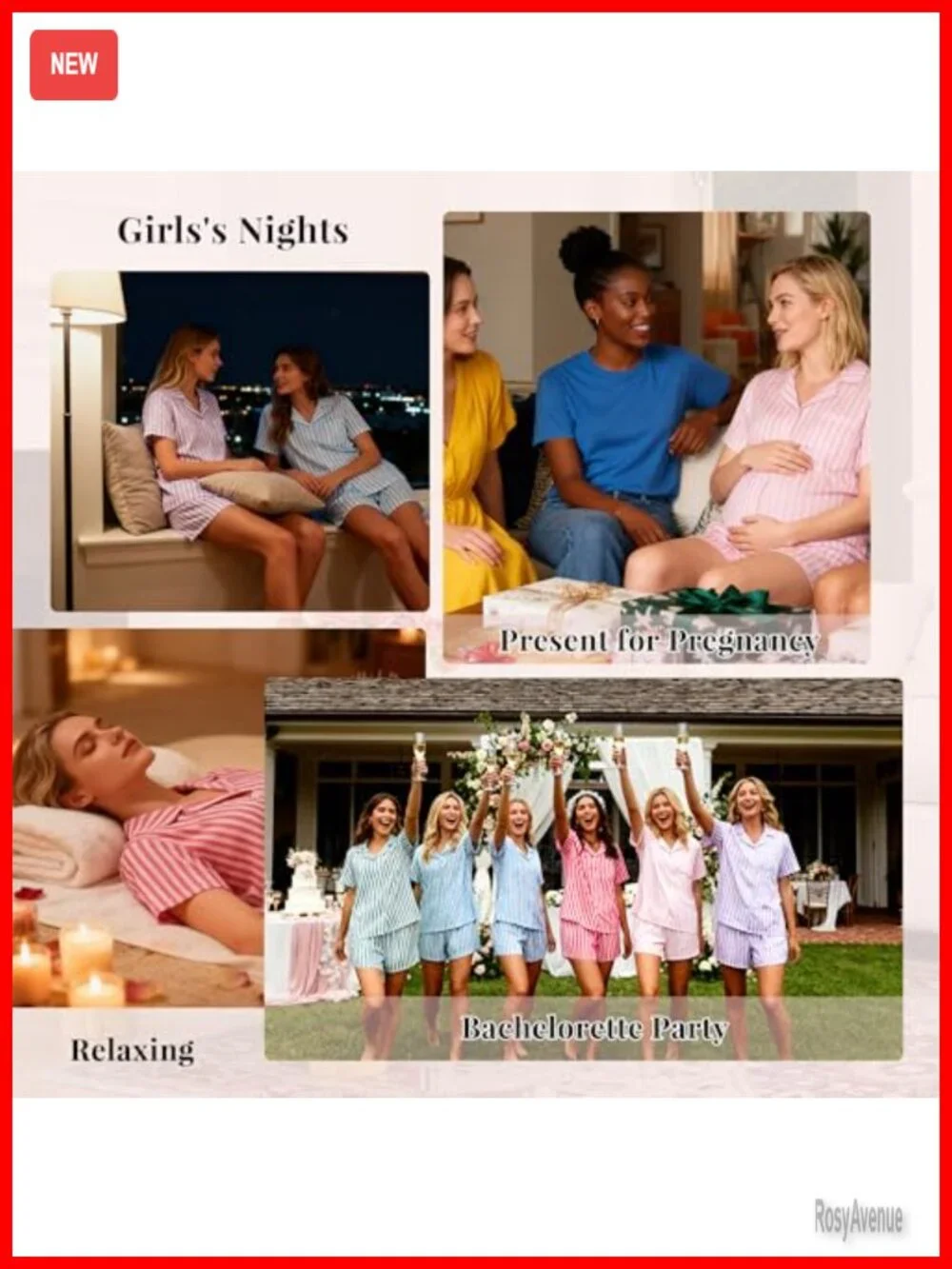 Women's Striped Pajama Set, Short Sleeve Button Down Notch Collar Sleepwear